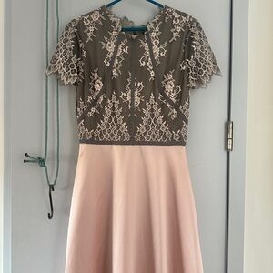 Nah Khan Two-Tone Lace A-Line Dress in Grey and Blush